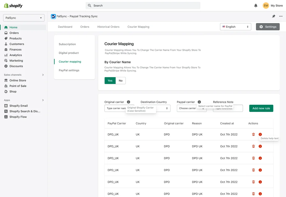Courier-Mapping-Regeln für korrekten PayPal-Sync