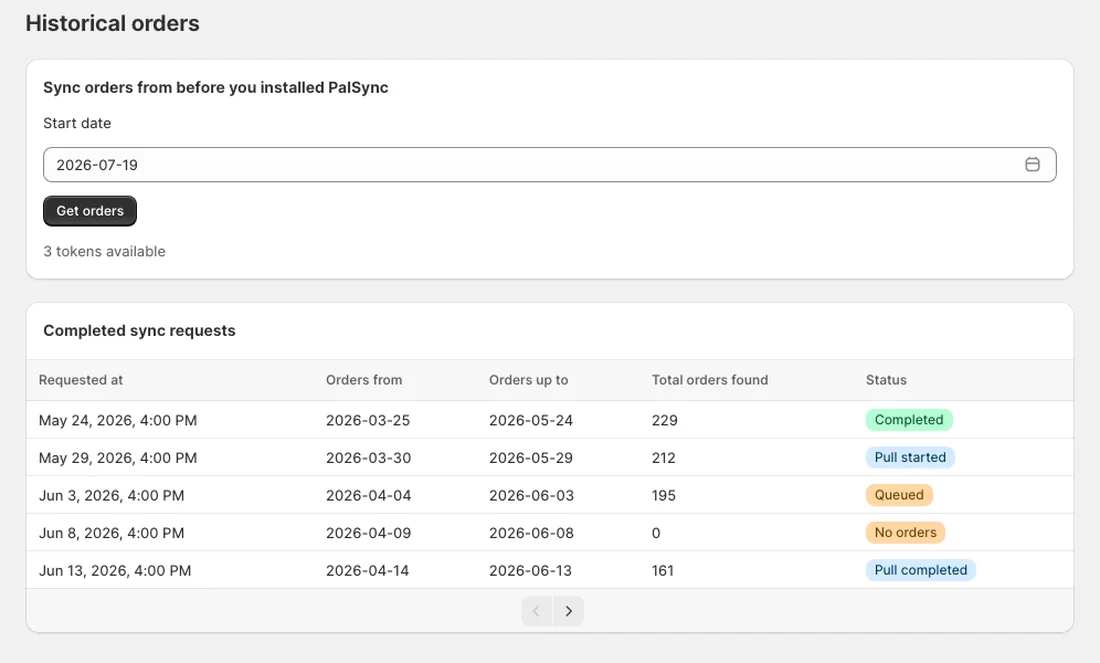 One-click back-sync for orders up to 365 days old